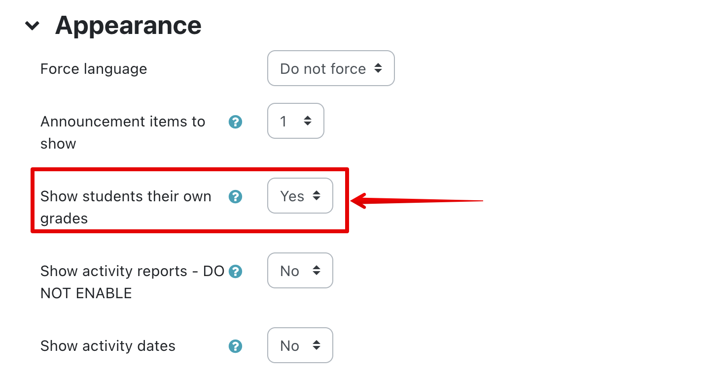 show gradebook option